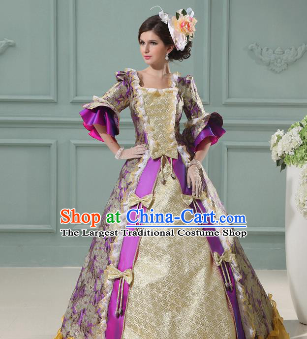 Top European Court Clothing England Royal Purple Full Dress Western Queen Garment Costume Christmas Ballroom Dance Formal Attire