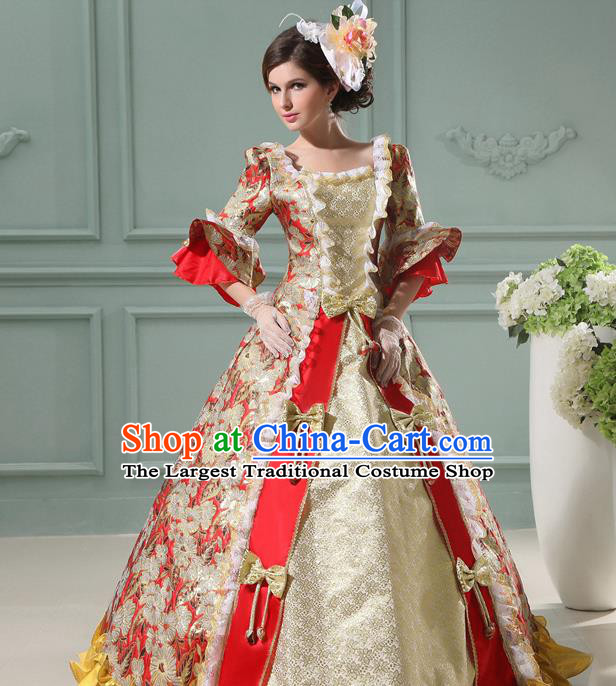 Top Christmas Ballroom Dance Formal Attire European Court Clothing England Royal Red Full Dress Western Queen Garment Costume