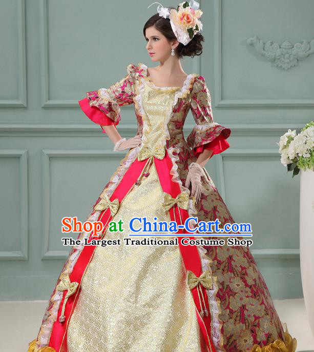 Top Western Queen Garment Costume Christmas Ballroom Dance Formal Attire European Court Clothing England Royal Rosy Full Dress