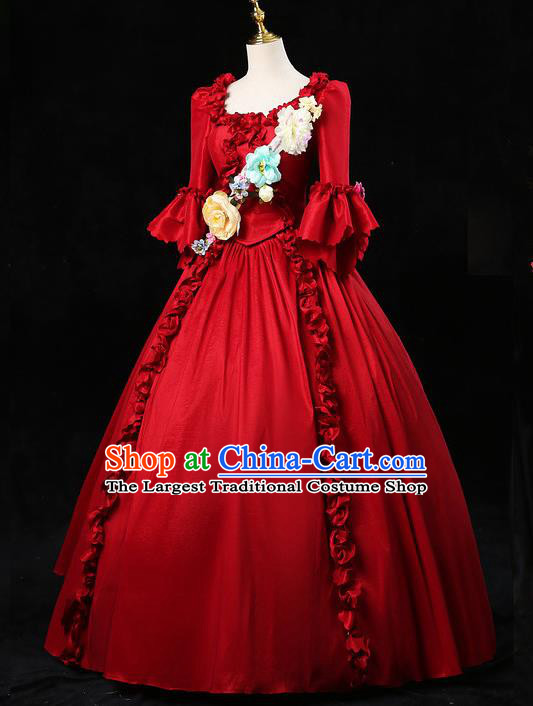 Top European Drama Performance Clothing England Royal Princess Red Full Dress Western Court Garment Costume Ballroom Dance Formal Attire