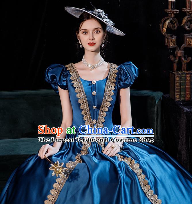 Top England Princess Blue Full Dress Western Court Garment Costume Ballroom Dance Formal Attire European Party Clothing