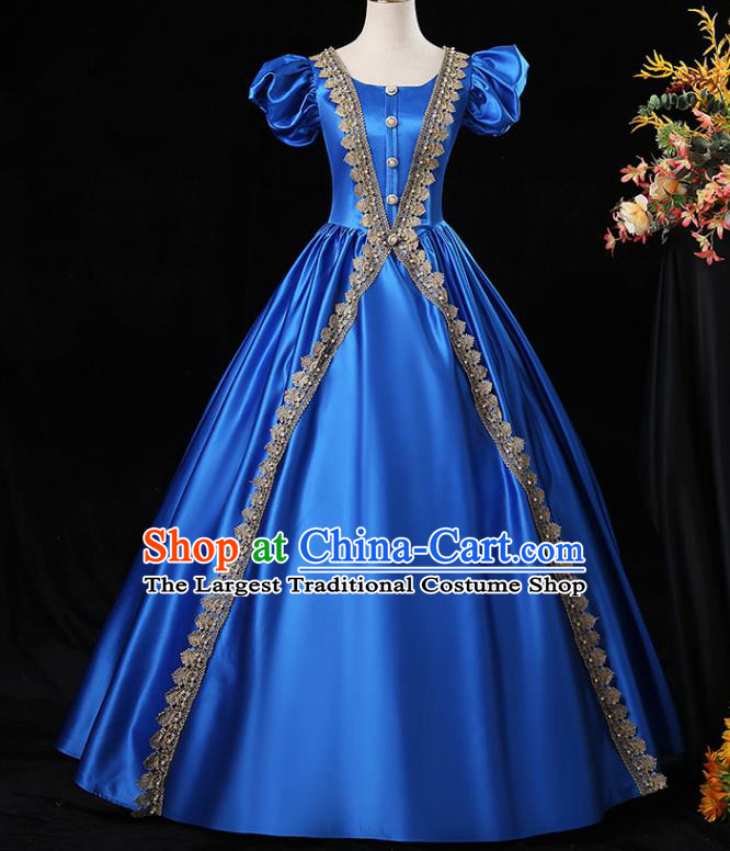 Top Ballroom Dance Formal Attire European Party Clothing England Princess Royalblue Full Dress Western Court Garment Costume