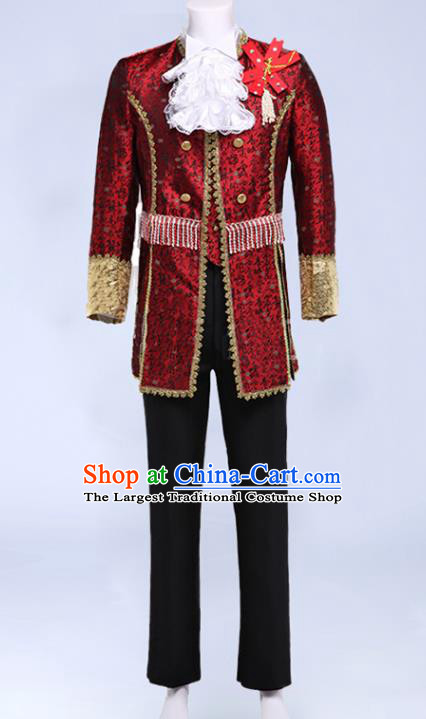 Custom Western Gentleman Wine Red Jacket European Drama Garment Costume England Royal Prince Clothing Annual Meeting Performance Suits