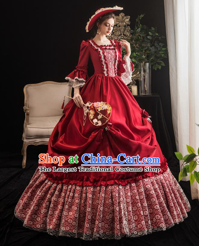 Top Christmas Dance Party Formal Attire European Noble Lady Clothing French Drama Performance Wine Red Full Dress Western Court Garment Costume