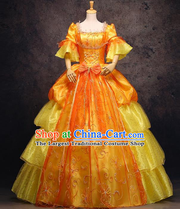 Top Ballroom Dance Garment Costume Christmas Formal Attire European Noble Lady Clothing Western Drama Performance Orange Full Dress