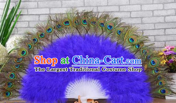 Top Samba Dance Peacock Feathers Fan Spanish Dance Folding Fan Stage Performance Fan Handmade Violet Villus Fan