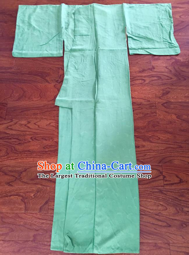 Japan Classical Rattan Pattern Kimono Clothing Young Lady Garment Costume Traditional Green Silk Yukata Dress