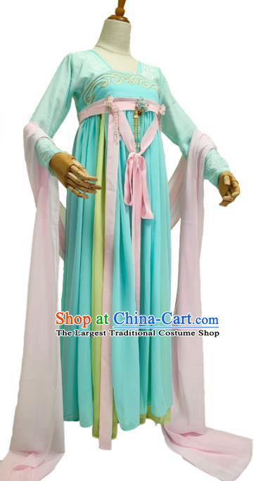 Chinese Tang Dynasty Young Lady Blue Dress Outfits Traditional Drama Love and Redemption Chu Xuanji Garment Costumes Ancient Female Swordsman Clothing