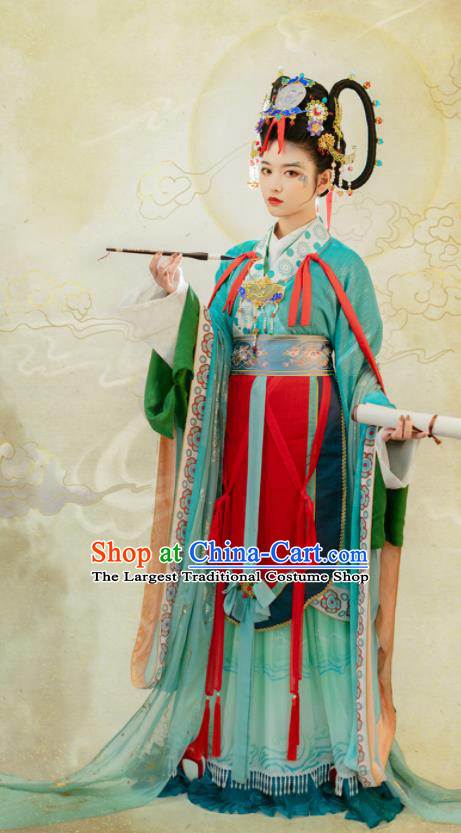 China Southern and Northern Dynasties Palace Lady Garment Costumes Traditional Green Hanfu Dress Attires Ancient Goddess Princess Historical Clothing