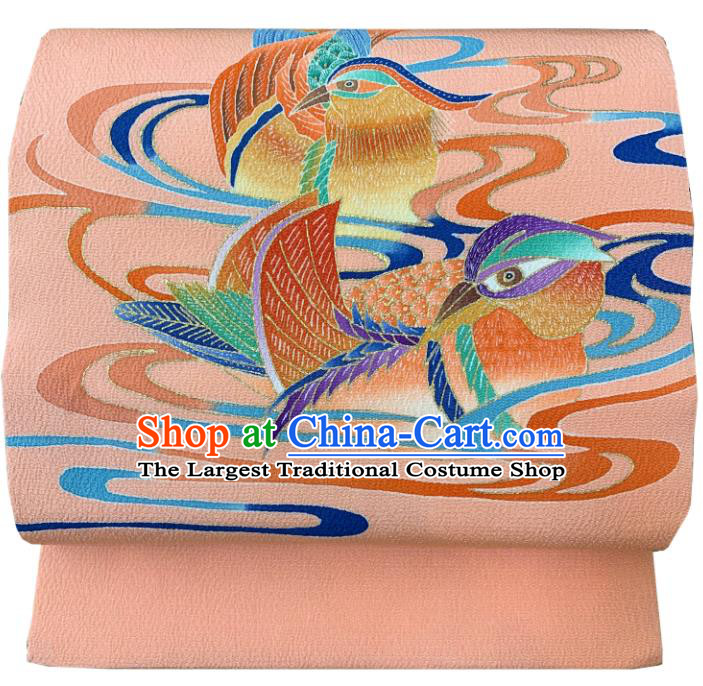 Japanese Kimono Dress Corset Accessories Traditional Yukata Robe Pink Belt Classical Mandarin Duck Pattern Wafuku Waistband