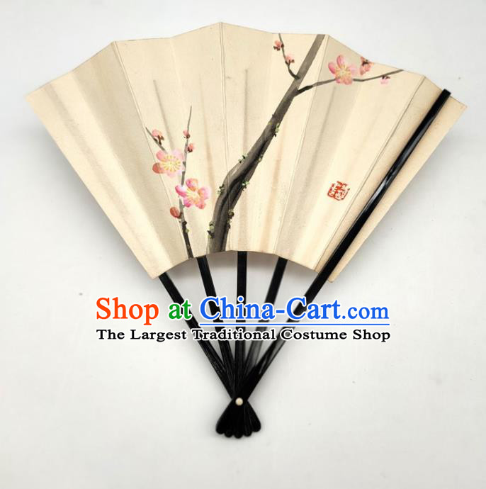 Japanese Classical Dance Accordion Hand Painting Plum Blossom Silk Fan Traditional Stage Performance Folding Fan