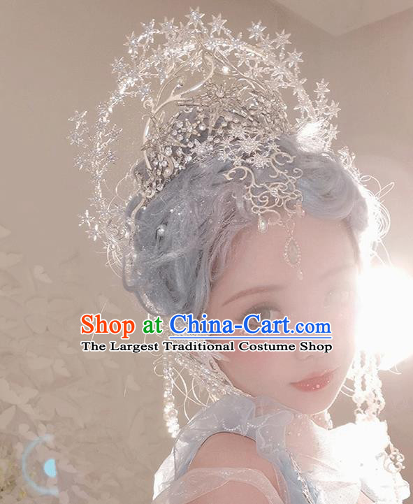 Handmade Wedding Hair Accessories Christmas Performance Royal Crown Cosplay Goddess Headdress Bride Princess Hair Clasp