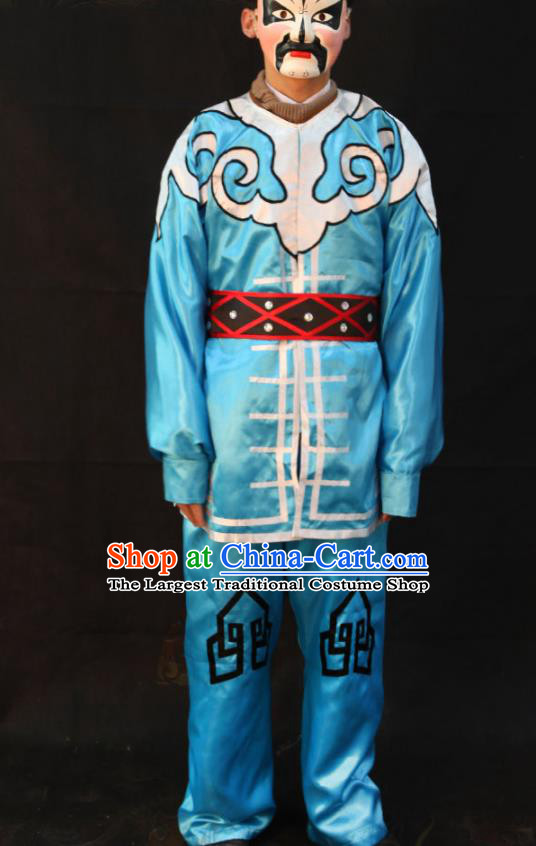 China Cosplay Water Margin Song Dynasty Swordsman Costumes Beijing Opera Hero Clothing Traditional Peking Opera Wusheng Blue Outfits