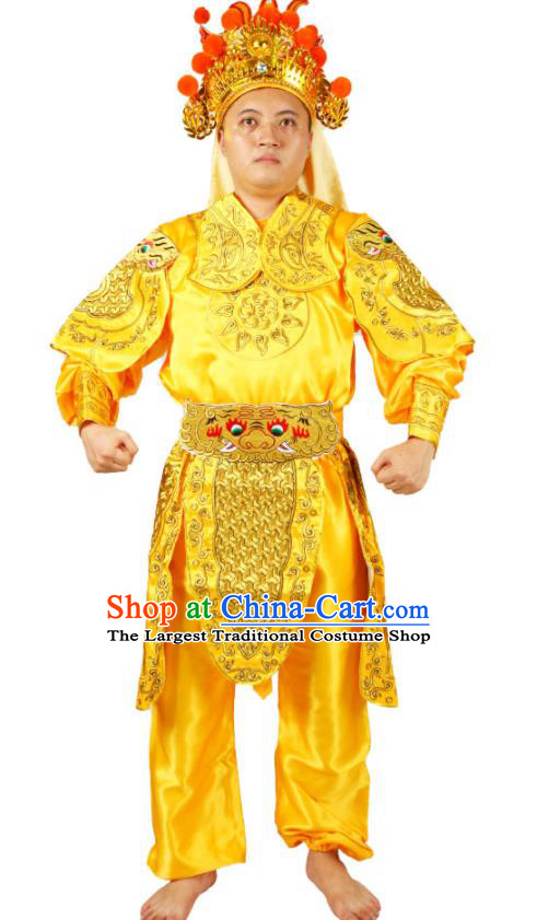 China Peking Opera Soldier Costumes Beijing Opera Wusheng Clothing Traditional Cosplay Swordsman Yellow Outfits