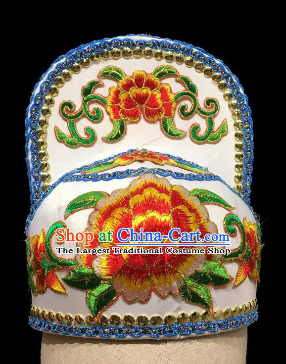 Chinese Ancient Scholar Headwear Beijing Opera Xiaosheng Embroidered White Hat Handmade Opera Young Male Headdress