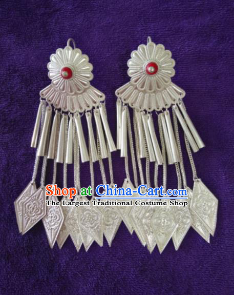 Chinese Liangshan Ethnic Folk Dance Earrings Handmade Yi Nationality Ear Accessories Yi Minority Silver Jewelry