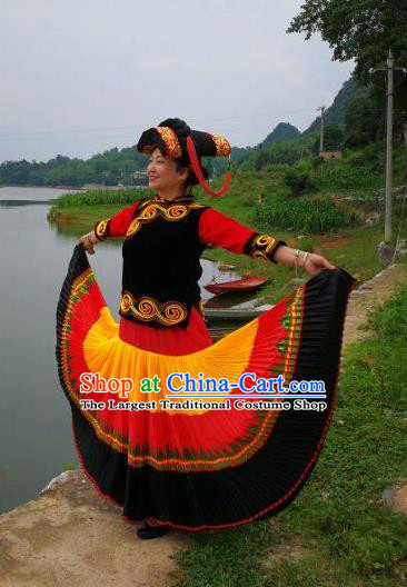 Chinese Ethnic Folk Dance Uniforms Liangshan National Minority Woman Garment Costumes Yi Nationality Festival Clothing