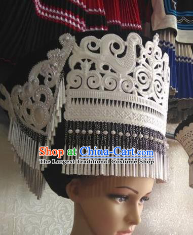 China Yi Nationality Woman Silver Headwear Handmade Minority Bamboo Weaving Hat Liangshan Ethnic Group Dance Performance Headdress