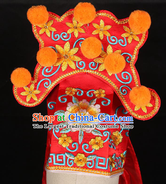 Chinese Handmade Chaozhou Opera Young Male Headwear Beijing Opera Xiaosheng Red Hat Ancient Gifted Scholar Headdress