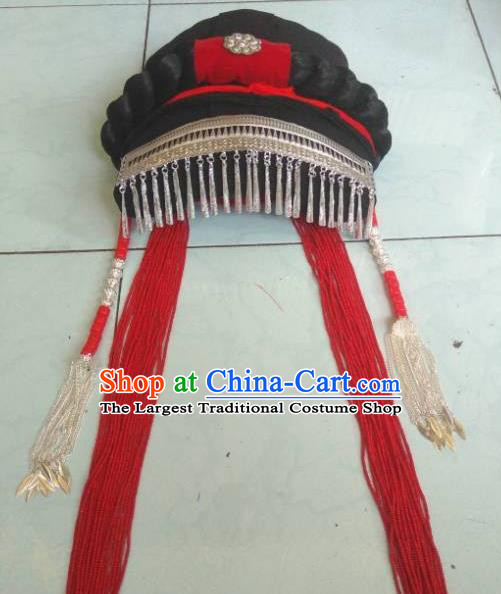 China Handmade Minority Tile Hat Liangshan Ethnic Group Folk Dance Headwear Yi Nationality Female Headdress