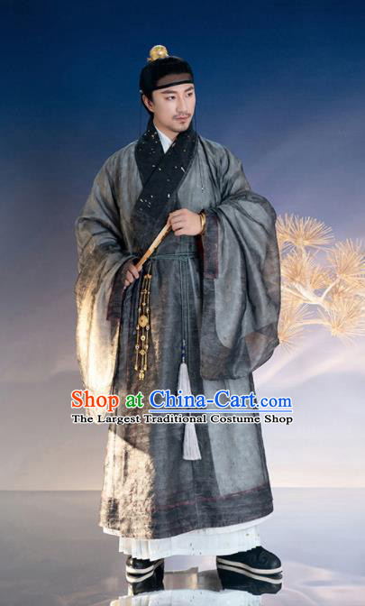 China Ming Dynasty Priest Frock Traditional Hanfu Robe Garments Ancient Swordsman Historical Clothing Complete Set