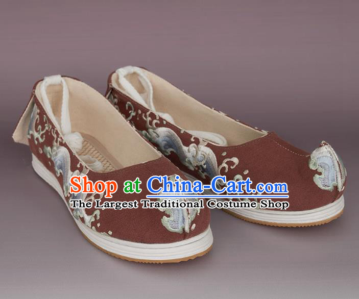 China Handmade Rust Red Cloth Shoes Ancient Princess Shoes Traditional Hanfu Shoes Embroidered Shoes