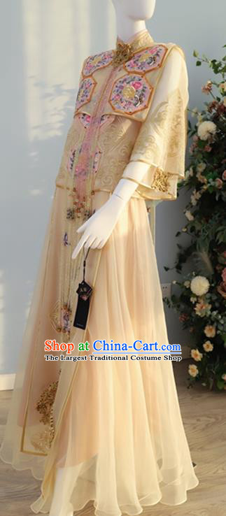 Chinese Traditional Ceremony Clothing Wedding Toasting Garment Costumes Ancient Bride Dress Classical Embroidered Champagne Xiuhe Suits