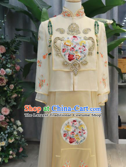 Chinese Classical Embroidered Champagne Xiuhe Suits Traditional Hanfu Dress Wedding Ceremony Toasting Clothing Ancient Bride Garment Costumes