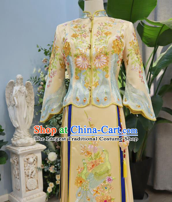 China Ancient Bridegroom Clothing Traditional Wedding Garment Costumes Male Tang Suits Golden Mandarin Jacket and Grey Long Robe