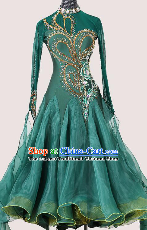 Professional Modern Dance Green Dress International Dance Competition Clothing Woman Waltz Dance Garment Ballroom Dance Fashion Costume