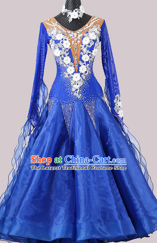 Professional Woman Waltz Competition Garment Costume Ballroom Dance Fashion International Dance Royalblue Dress Modern Dance Clothing