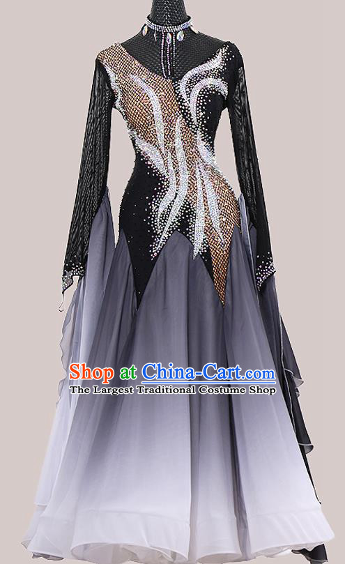 Professional Waltz Performance Garment Costume Ballroom Dance Black Dress International Dance Fashion Modern Dance Competition Clothing