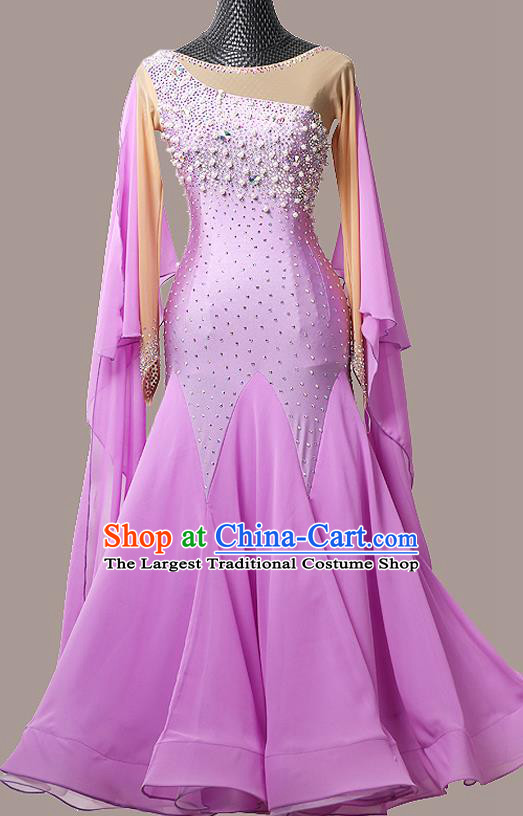 Professional Modern Dance Competition Clothing Waltz Performance Garment Costume Ballroom Dance Violet Dress International Dance Fashion