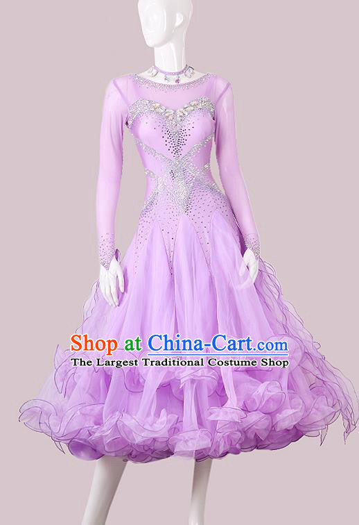 Professional Ballroom Dance Lilac Dress International Dance Performance Garment Modern Dance Fashion Waltz Competition Clothing