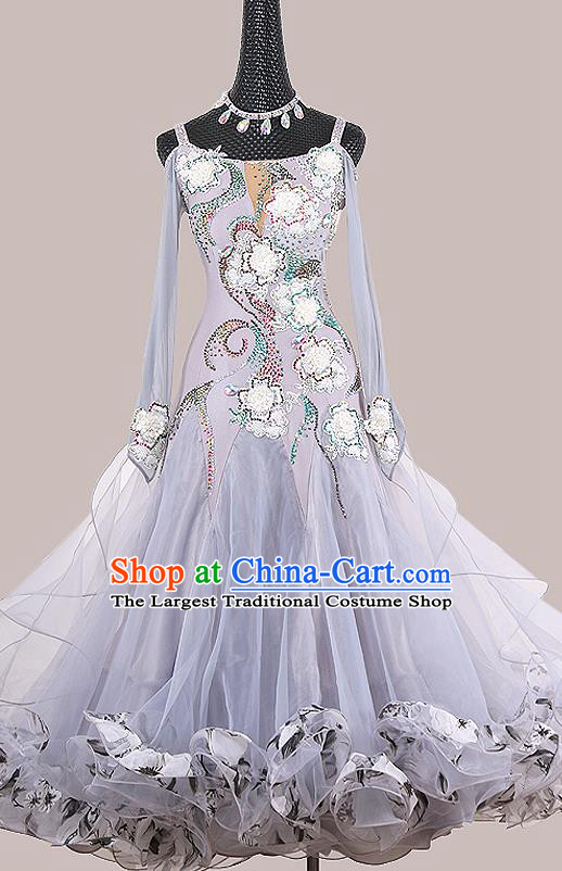 Custom Ballroom Dancing Grey Dress International Dance Competition Clothing Modern Dance Fashion Waltz Performance Garment