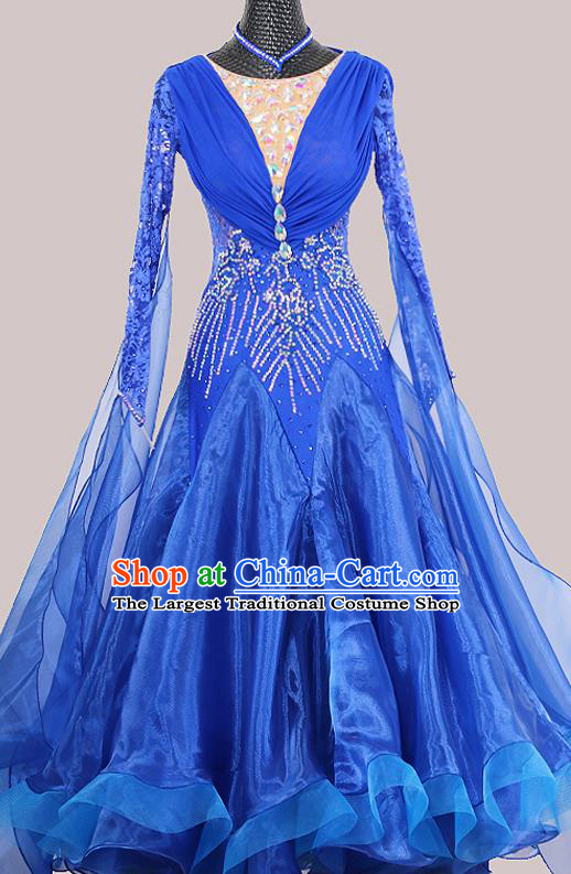 Custom International Dance Competition Clothing Modern Dance Fashion Waltz Performance Garment Ballroom Dancing Royalblue Dress