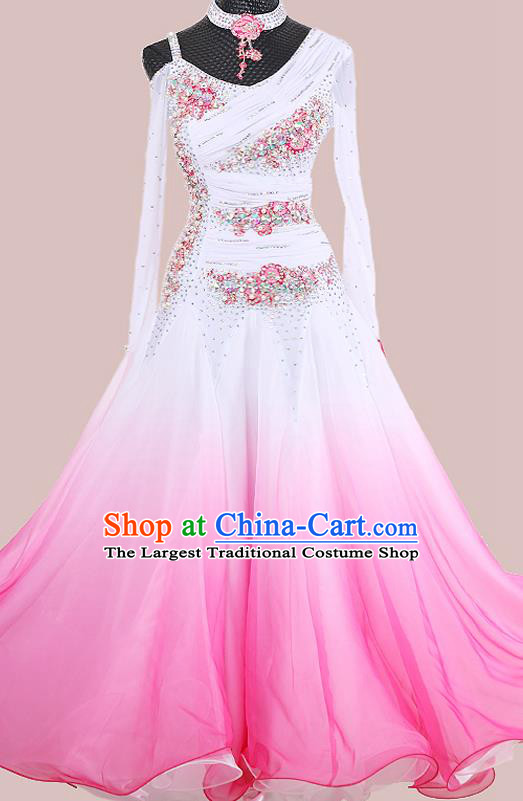 Custom Modern Dance White Dress International Dance Garment Ballroom Dancing Competition Clothing Waltz Performance Fashion