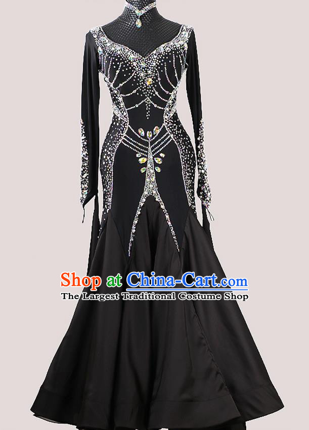 Custom Modern Dance Garment International Dance Competition Black Dress Ballroom Dancing Clothing Waltz Performance Fashion