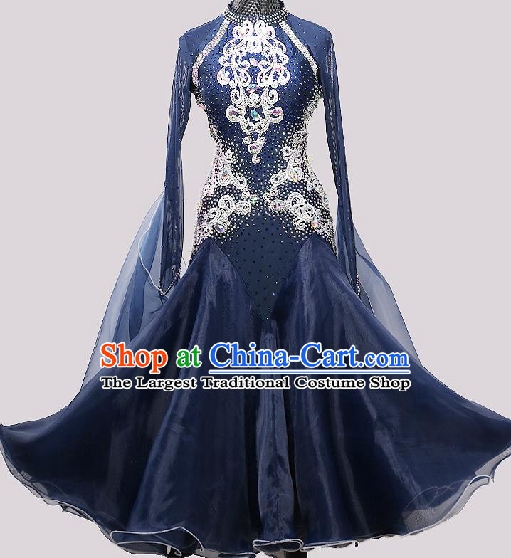 Custom Waltz Performance Fashion Modern Dance Garment International Dance Competition Navy Dress Ballroom Dancing Clothing