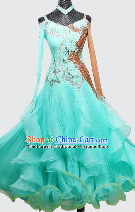 Custom Modern Dance Fashion International Dance Performance Blue Dress Ballroom Dancing Clothing Waltz Competition Costume