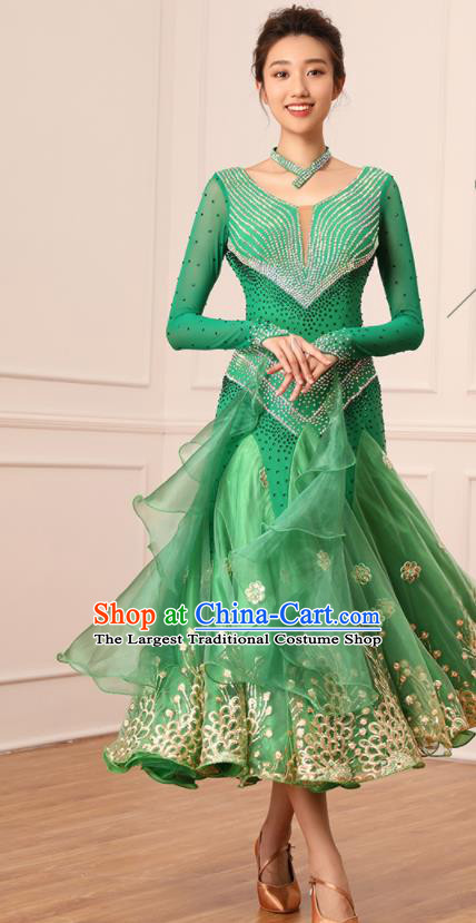 Custom Ballroom Dancing Fashion Modern Dance Clothing International Dance Garment Tango Performance Costume Waltz Competition Green Dress