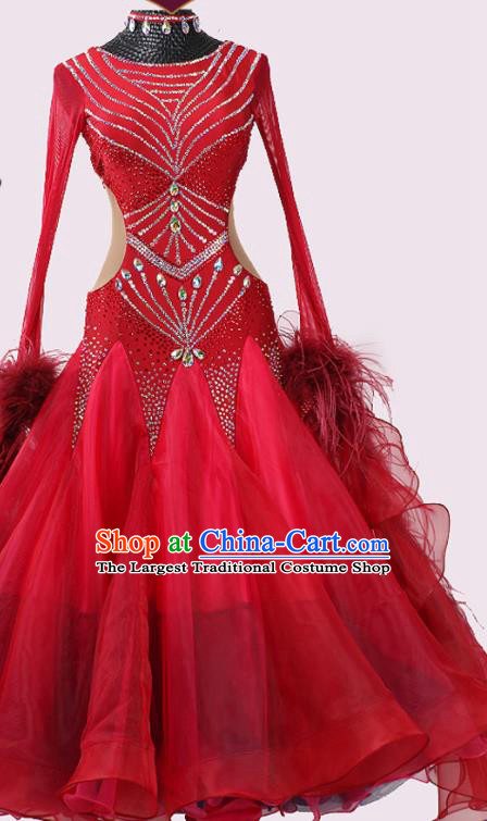 Custom Waltz Performance Red Dress Ballroom Dancing Fashion Modern Dance Clothing International Dance Garment Costume