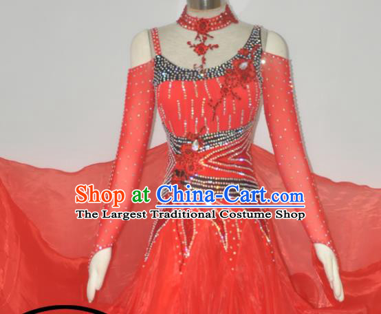 Custom Woman Waltz Performance Dancewear Ballroom Dancing Red Dress Modern Dance Clothing International Dance Garment