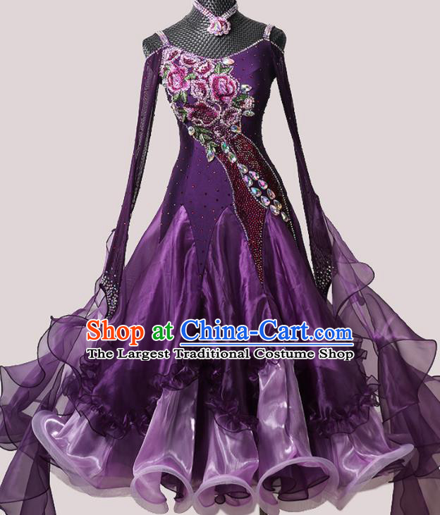 Custom Ballroom Dancing Clothing Waltz Competition Costume Modern Dance Fashion International Dance Performance Purple Dress