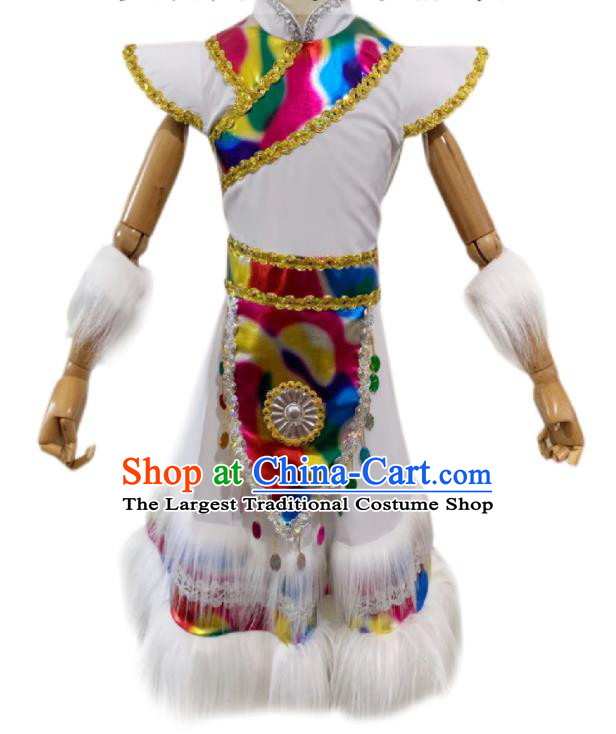 Chinese Mongolian Minority Stage Performance White Dress Ethnic Girl Festival Garment Costumes Mongol Nationality Folk Dance Clothing