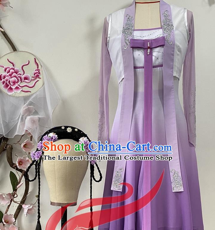 Chinese Stage Performance Purple Dress Outfits Woman Umbrella Dance Clothing Classical Dance Garment Costumes