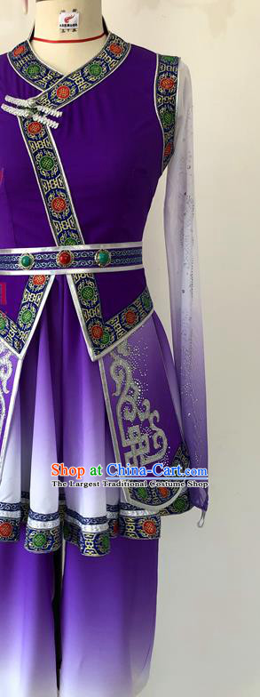 Chinese Mongolian Minority Festival Performance Garment Costumes Mongol Nationality Female Clothing Ethnic Group Dance Purple Dress Uniforms