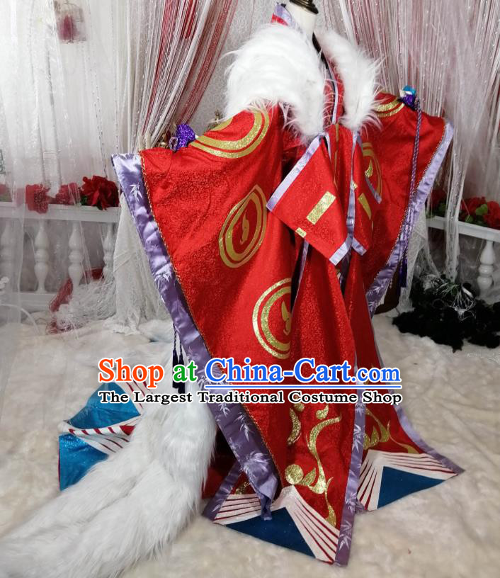 Custom Cosplay Onmyoji Red Dress Halloween Garment Costume Japanese King Kimono Clothing