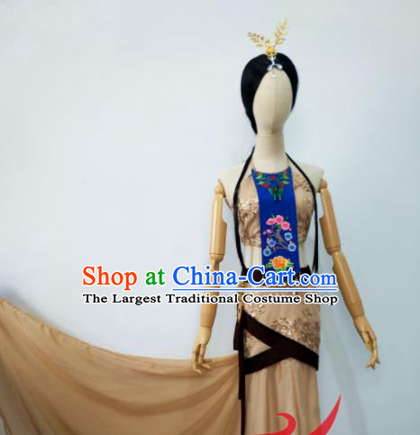 Chinese Hanfu Beauty Dance Clothing Classical Dance Garment Costumes Stage Performance Wang Zhaojun Khaki Dress Outfits