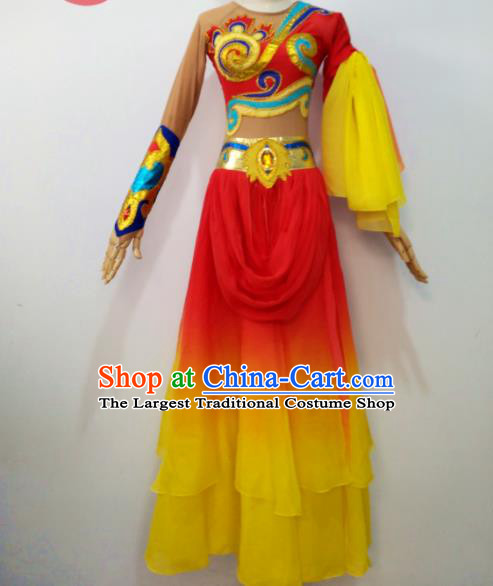 Chinese Classical Dance Garment Costumes Flying Apsaras Stage Performance Red Dress Outfits Drum Dance Clothing